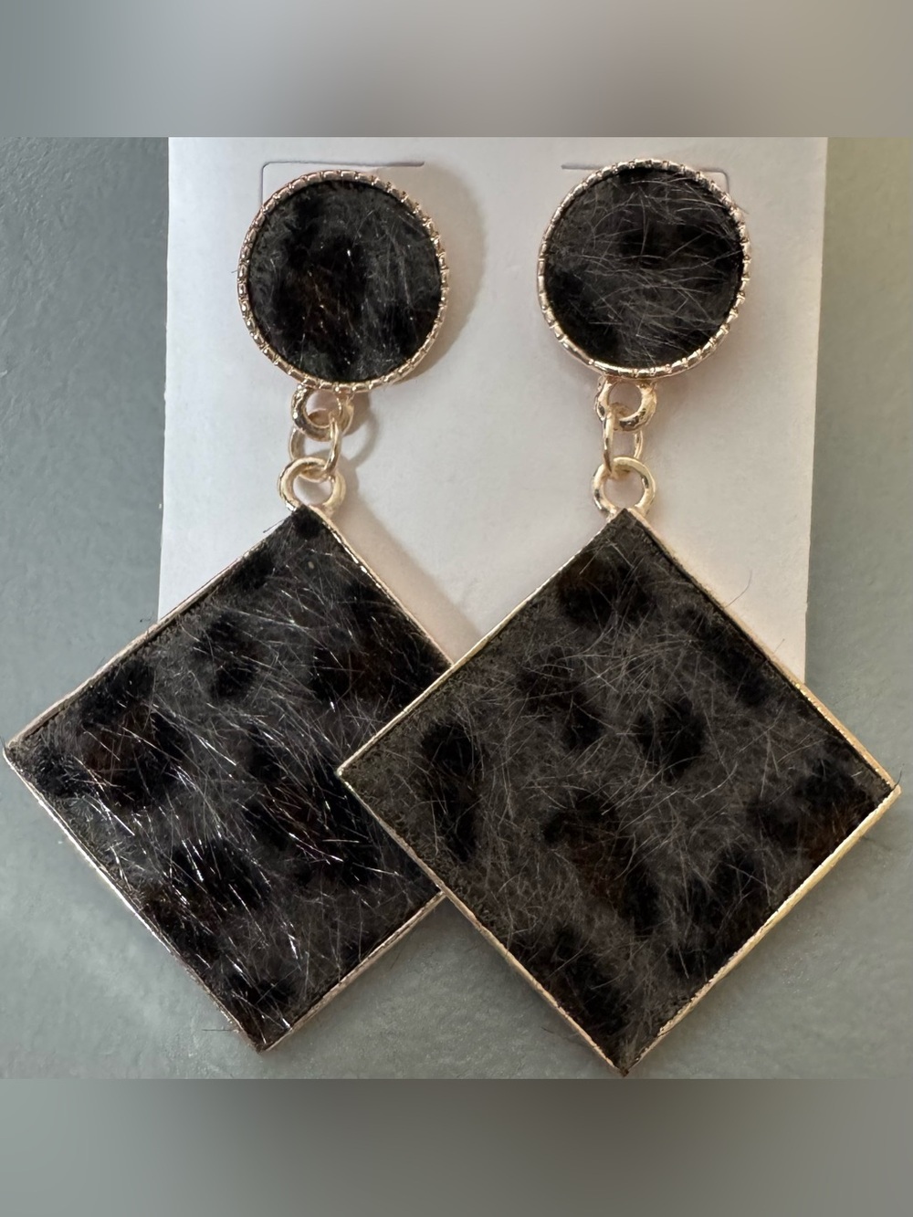 Black rose gold trim textured cheetah print Statement Drop Earrings chic